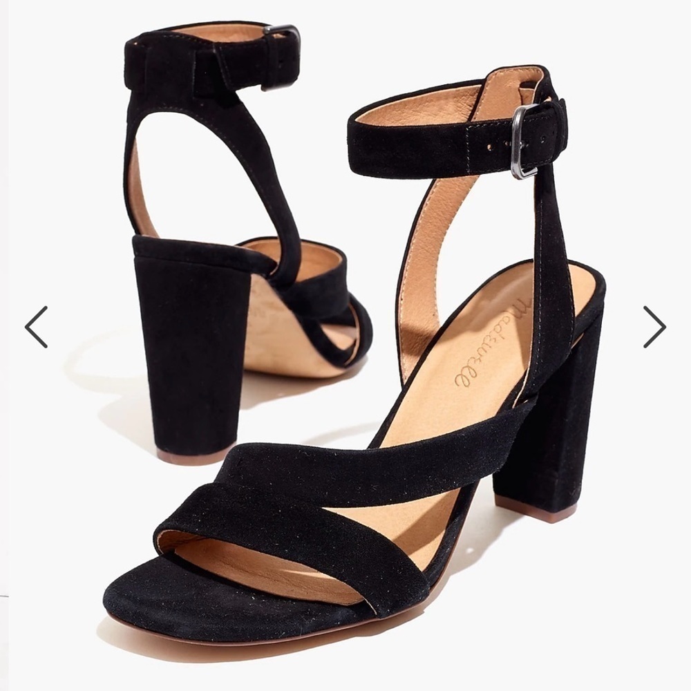Madewell Heels Shoes The Liv Sandal Asymmetrical Open Toe in Suede Black 10